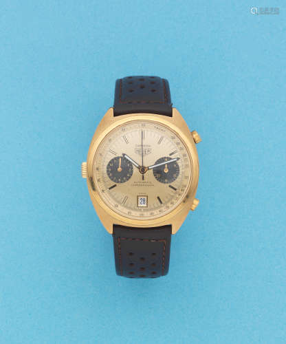 Carrera, Ref: 110.255, Circa 1978  Heuer. A gold plated and stainless steel automatic calendar chronograph wristwatch