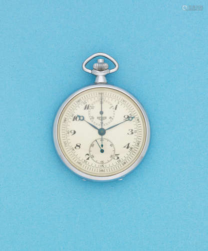 Circa 1970  Heuer. A chrome plated keyless wind chronograph pocket watch