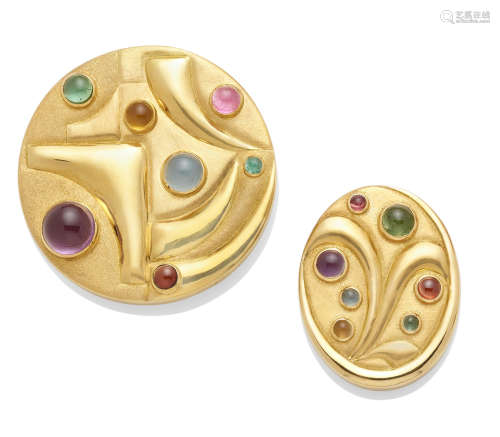 Two gem-set 18K gold clip/pendants, Bruno Guidi, Brazilian