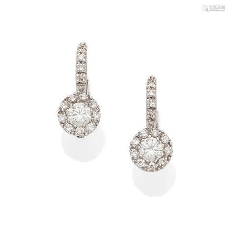 A Pair of Diamond and 18K White Gold Drop Earrings