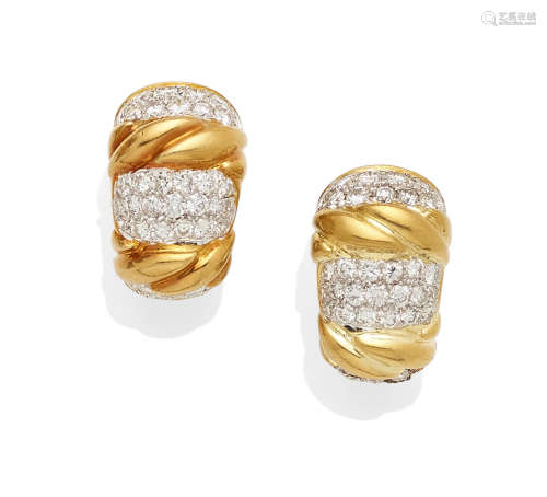A pair of Diamond and Gold Ear Clips