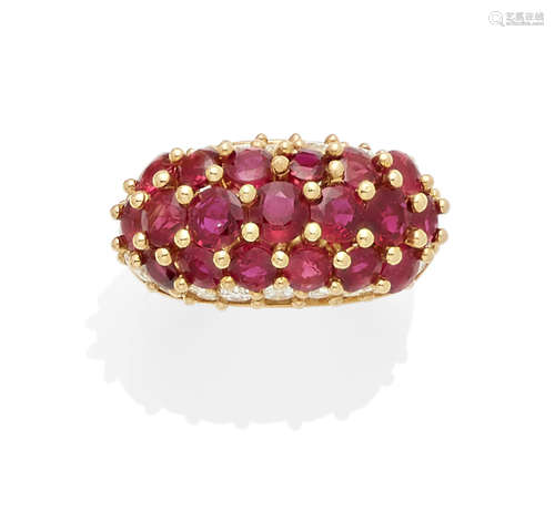 A synthetic ruby, diamond and 18k gold ring