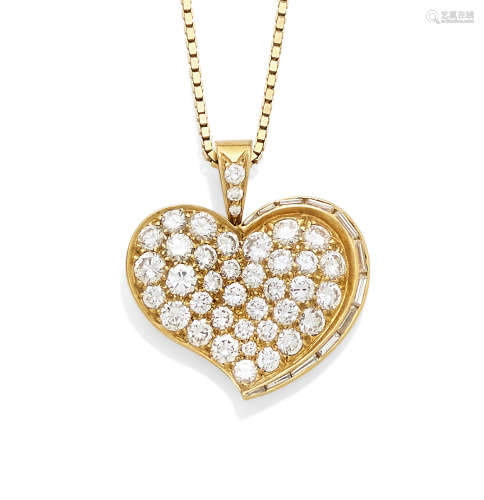 A diamond and 20k gold heart pendant with 18k gold chain