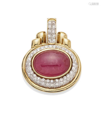 A pink tourmaline, diamond and 18K bi-color gold pendant