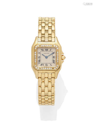 A lady's diamond and 18k gold 'Panthere' bracelet wristwatch, Cartier