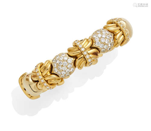 A diamond and 18K bi-color gold cuff