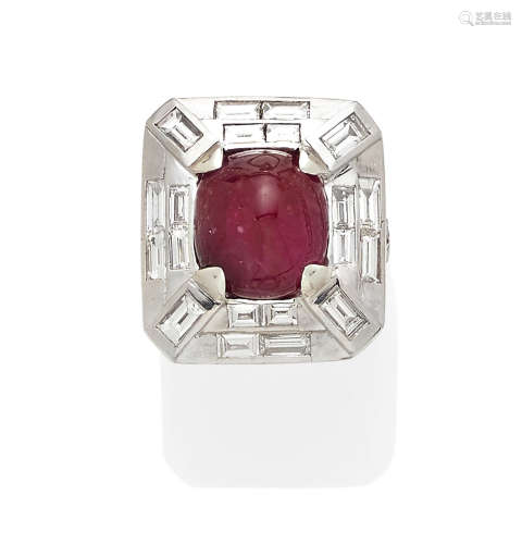 A ruby, diamond and 18k white gold ring