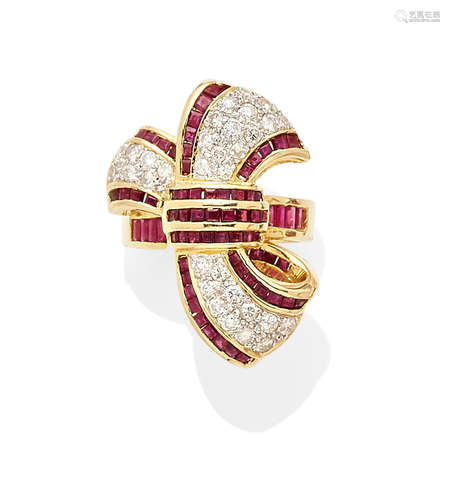 A ruby, diamond and 18k gold ring