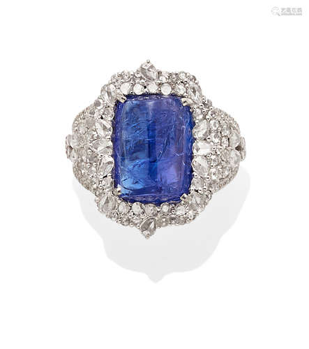 A tanzanite, diamond and 18k white gold ring