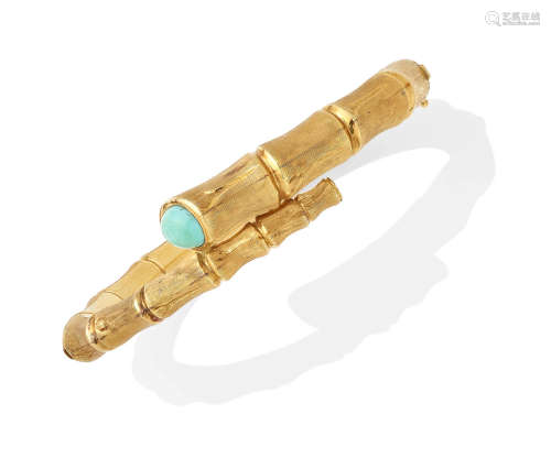 A Turquoise and 18K Gold Hinged Bamboo Bangle, Van Cleef & Arpels