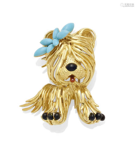 An Enamel and 18K Gold Dog Clip, Fred
