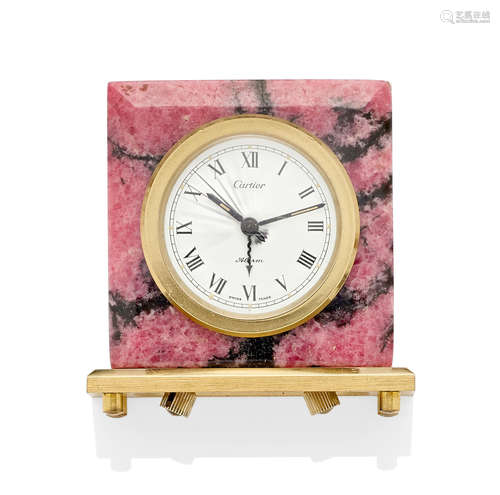 A rhodonite and brass alarm clock, Cartier