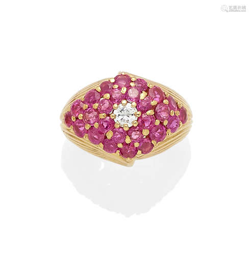 A ruby, diamond and gold ring