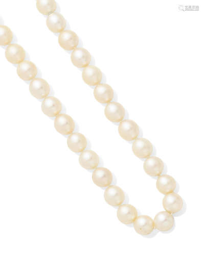 A cultured pearl and 14k white gold necklace