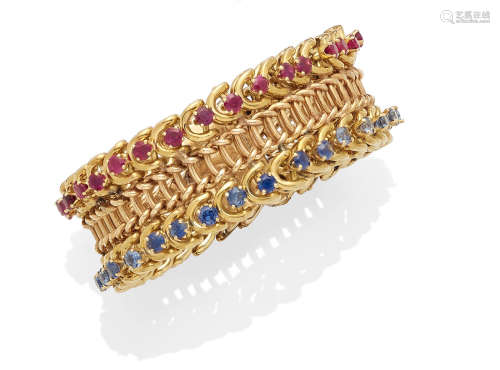 A ruby, sapphire and 14k gold bracelet, Spaulding & Co.
