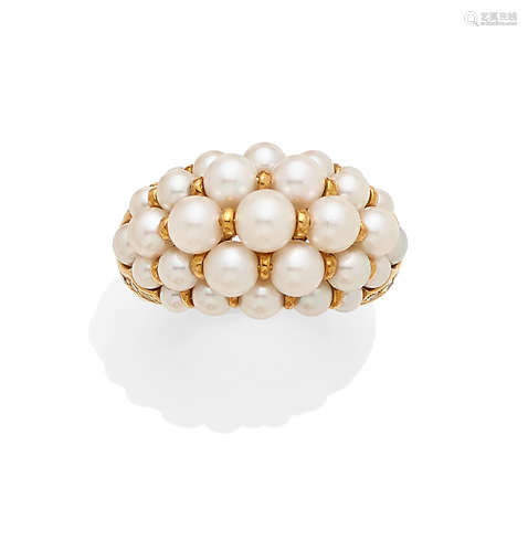 A cultured pearl, diamond and 18k gold ring, Cartier, 1991