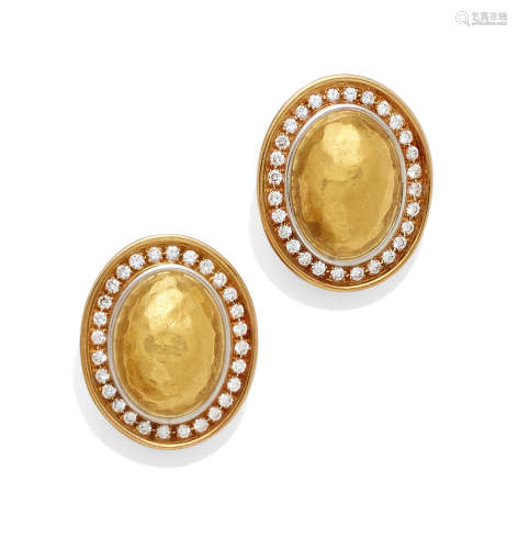 A pair of Diamond and 14k Gold Ear Clips