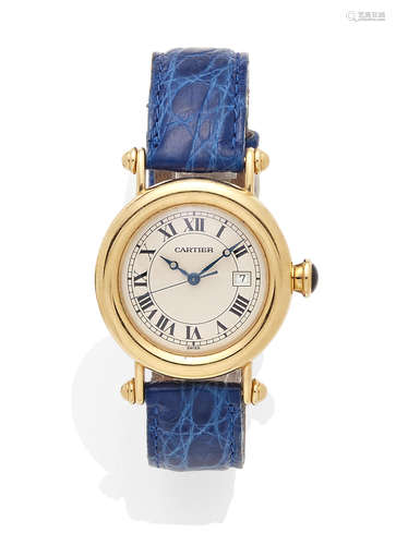 with original signed buckle; An 18K gold 'Diablo' strap wristwatch with date, Cartier