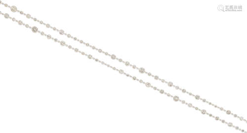 A diamond and 18k white gold long chain