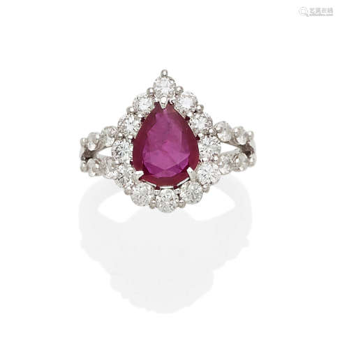 A ruby, diamond and platinum ring