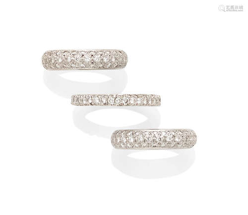 A collection of 3 diamond and white gold bands