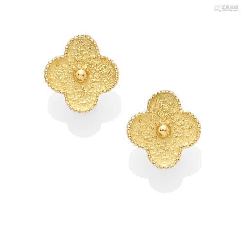 A pair of 18K Gold 'Alhambra' Ear Clips, Van Cleef & Arpels, New York