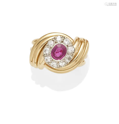 A ruby, diamond and 14k gold ring
