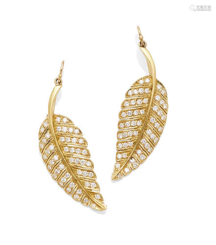 A pair of diamond and 18K gold ear pendants,  Jennifer Meyer