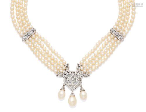 A freshwater pearl, diamond and 18K white gold necklace