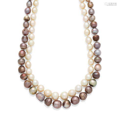 A pearl, cultured pearl and white gold necklace