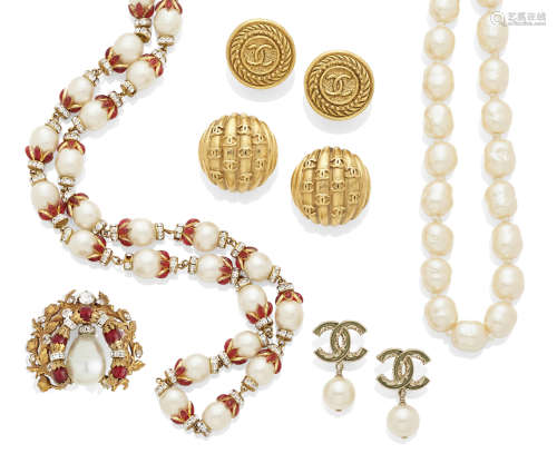 A Collection of Simulated Pearl, Rhinestone and Metal Jewelry, Chanel