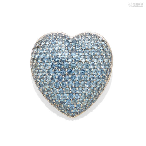 An aquamarine and 18k white gold heart pendant/brooch
