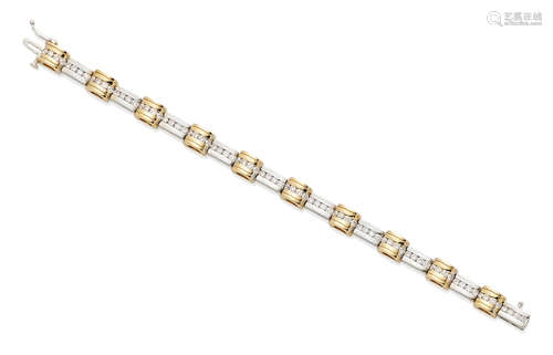 A diamond and 14k bi-color gold bracelet