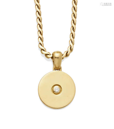 A Diamond and 18K Gold Disc Pendant on Chain, Cartier, 1997