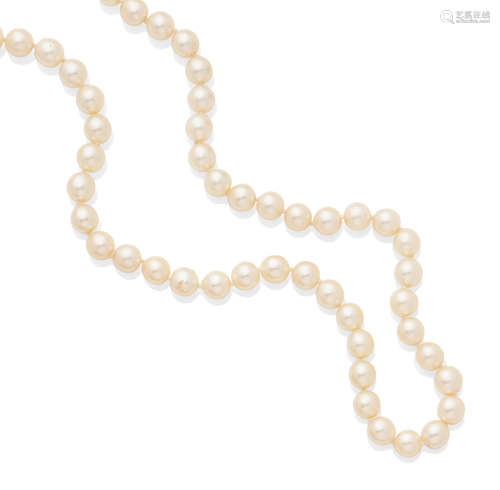 A cultured pearl, diamond and 18k white gold necklace