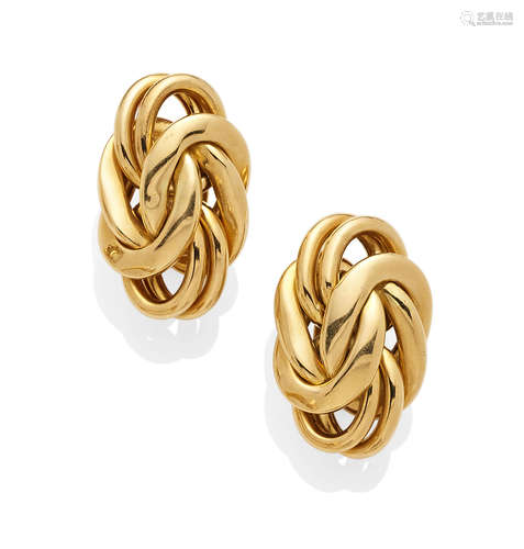 A pair of 18K gold knot ear clips,  Abel & Zimmerman