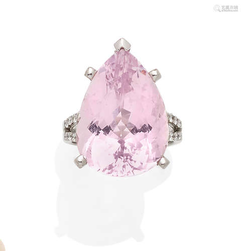 A Kunzite, Diamond and 18K White Gold Ring