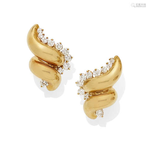 A pair of diamond and 18K gold ear clips,  Kurt Wayne