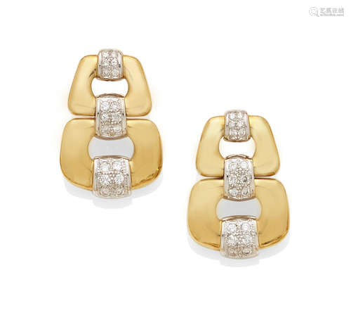 A pair of diamond and 18K bi-color gold ear clips