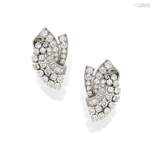 A pair of diamond and white gold earrings