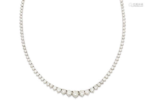 A diamond and 18k white gold riviere necklace