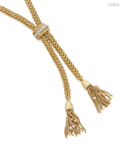 A diamond and 18k bi-color gold lariat necklace, Italian
