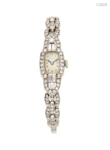 A diamond and platinum bracelet wristwatch, Hamilton