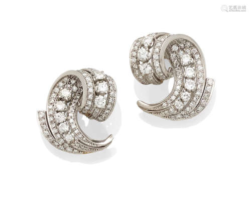 A pair of diamond and platinum clips