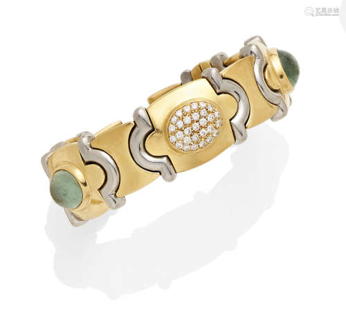 An aquamarine, diamond and 18k bi-color gold cuff, Acciaio