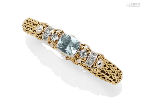 An aquamarine and 18k bi-color gold bracelet, John Hardy