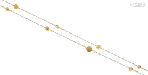 A colored diamond, diamond and  18k bi-color gold long necklace