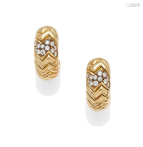 A pair of diamond and 18K gold 'Spiga' ear clips, Bulgari