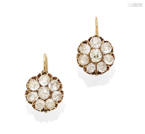 A Pair of Diamond and Gold Cluster Earrings