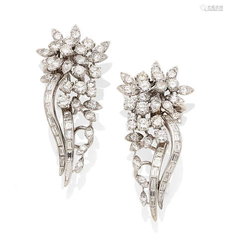 A pair of diamond and white gold ear clips